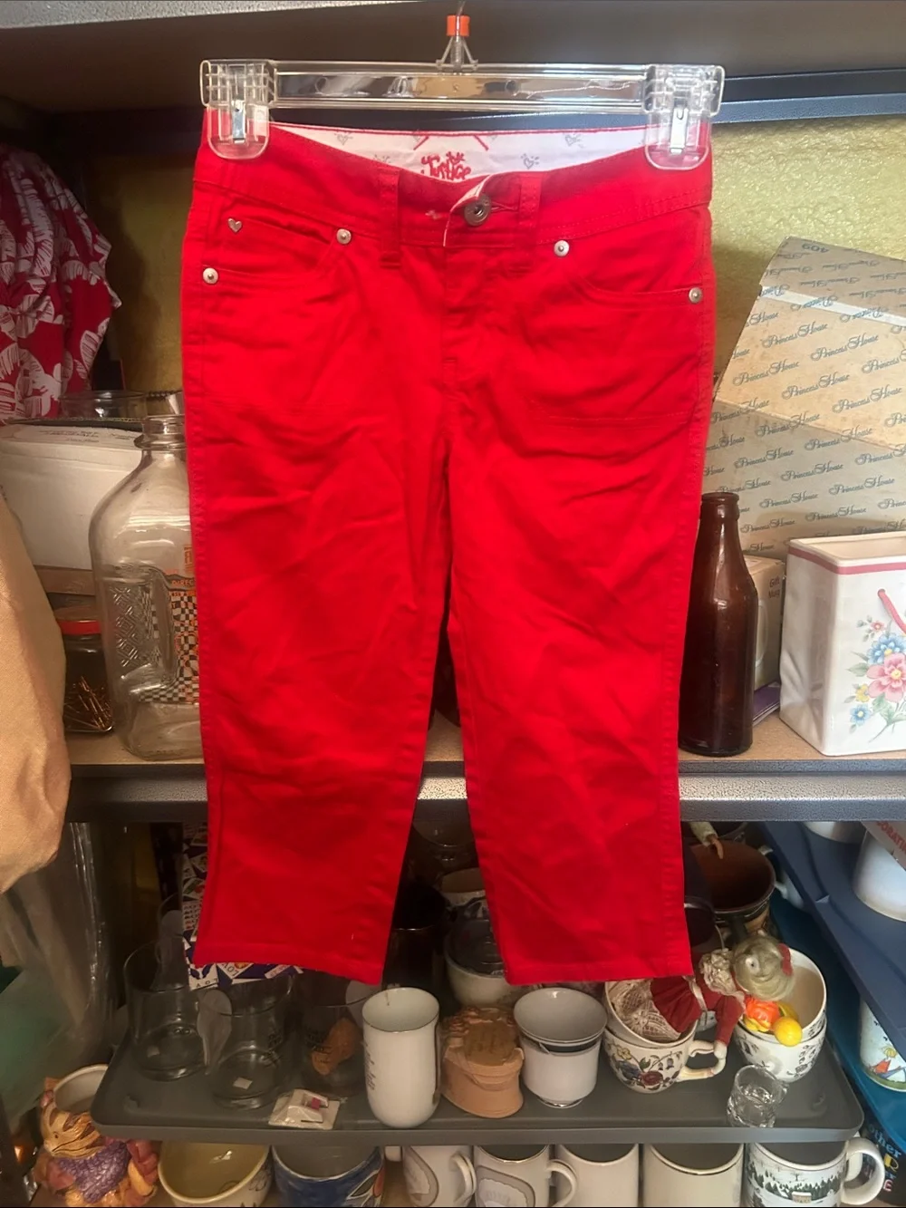 Justice Bright Red Girls' Casual Crop Pants 10 slim